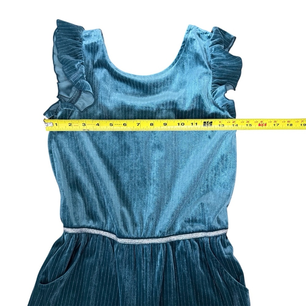 Cat & Jack Girls Dark Teal Velour Velvet Ruffle Jumpsuit Romper Sz Large - Picture 9 of 9